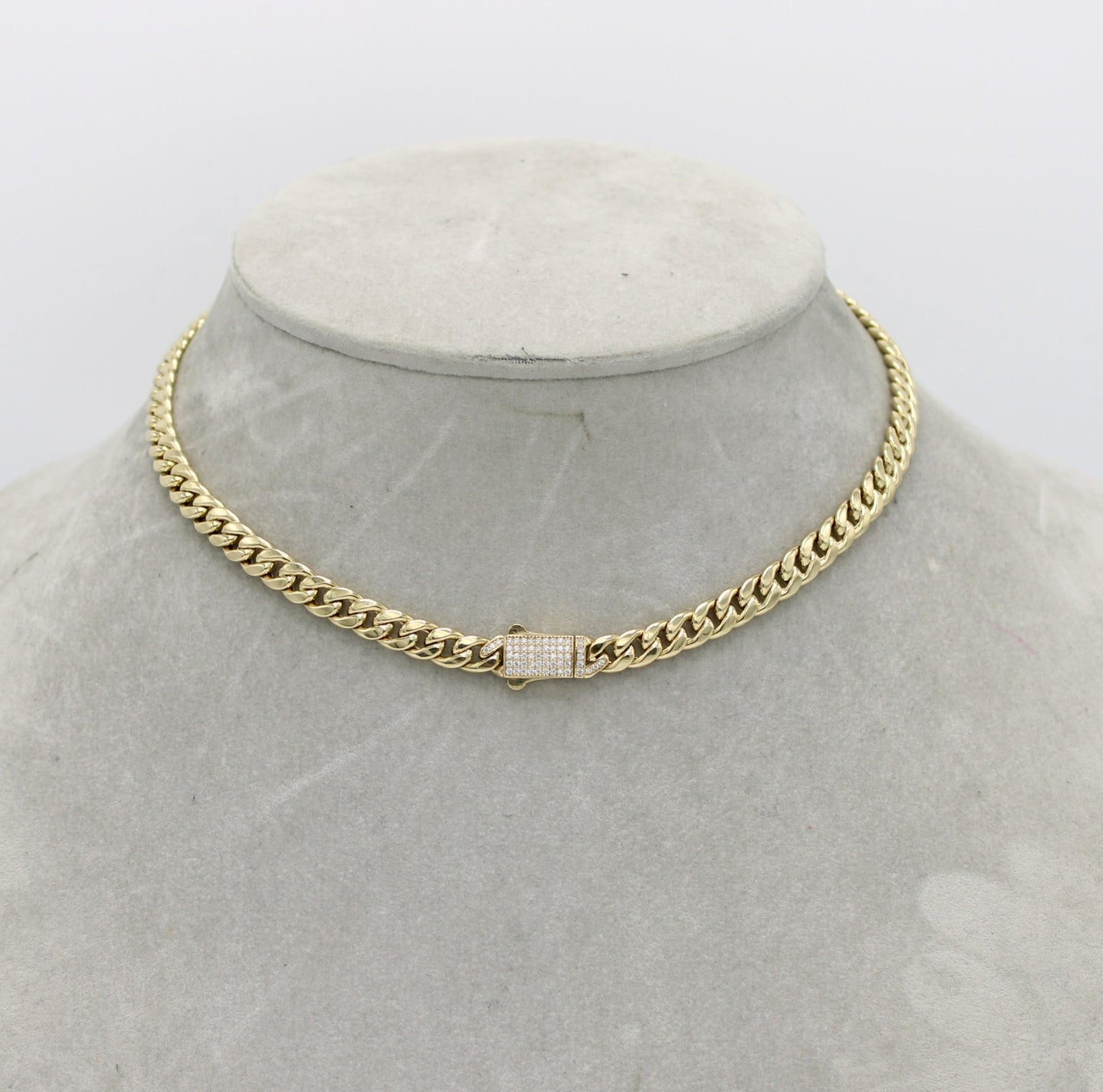 14K Semi-Solid Choker Cuban Link Cz at Lock  \\ 6.5mm - 16” \\