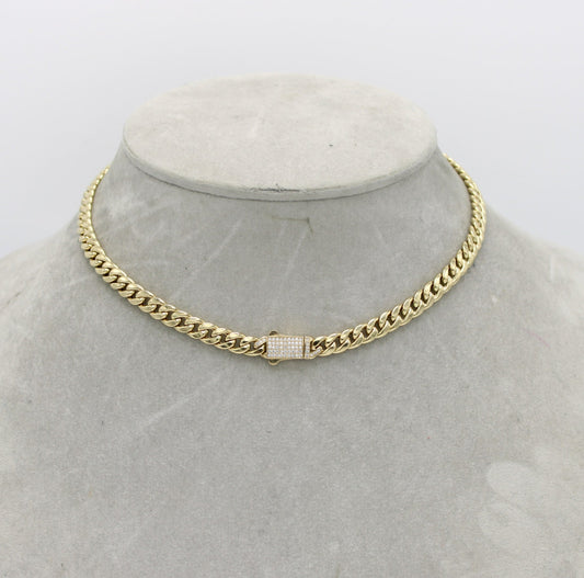 14K Semi-Solid Choker Cuban Link Cz at Lock  \\ 6.5mm - 16” \\