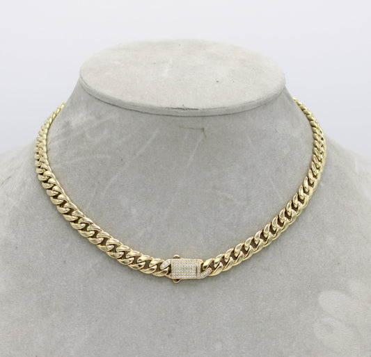 14K Semi-Solid Choker Cuban Link Cz at Lock  \\ 8.5mm - 18” \\