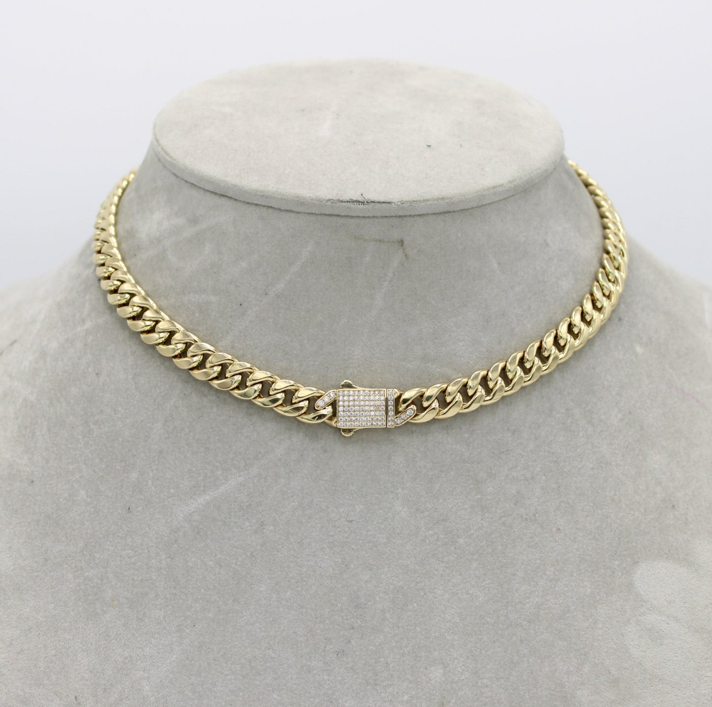 14K Semi-Solid Choker Cuban Link Cz at Lock  \\ 8.5mm - 16” \\