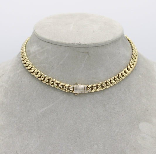 14K Semi-Solid Choker Cuban Link Cz at Lock  \\ 8.5mm - 16” \\