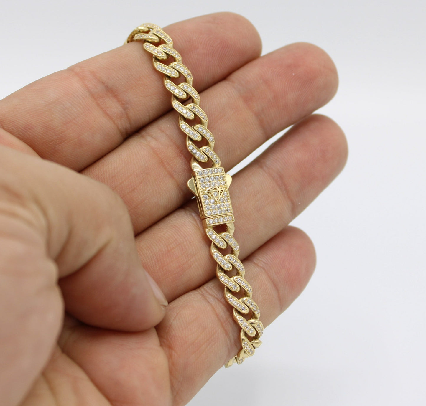 14K Hollow Milano Bracelet Full Cz Yellow Gold // 7.3mm - 8.5 in //