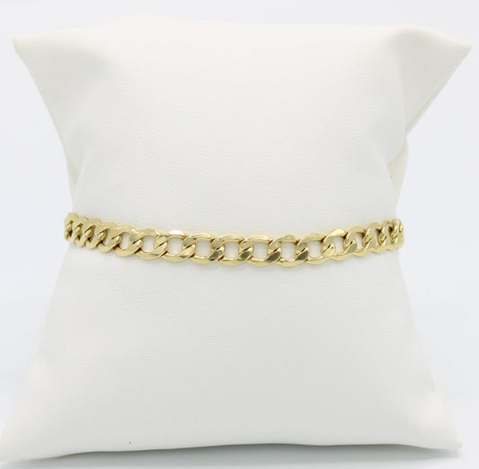 14K Semi-Solid Flat Cuban Bracelet Yellow Gold // 6.8mm  //