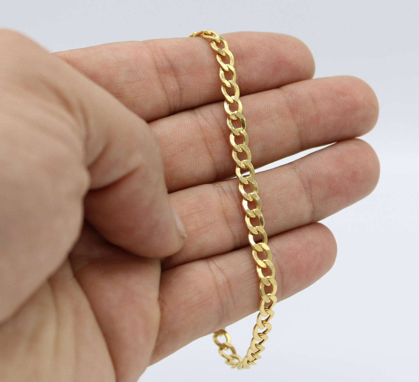 14K Semi-Solid Flat Cuban Bracelet Yellow Gold // 5.2mm  //
