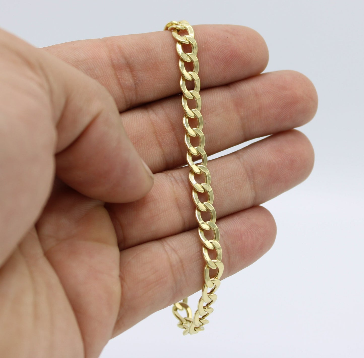 14K Semi-Solid Flat Cuban Bracelet Yellow Gold // 6.4mm  //