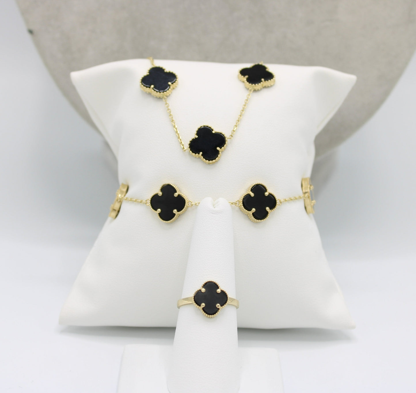 14K Fancy Set (Black) Necklace - Bangle - Earrings - Ring Yellow Gold