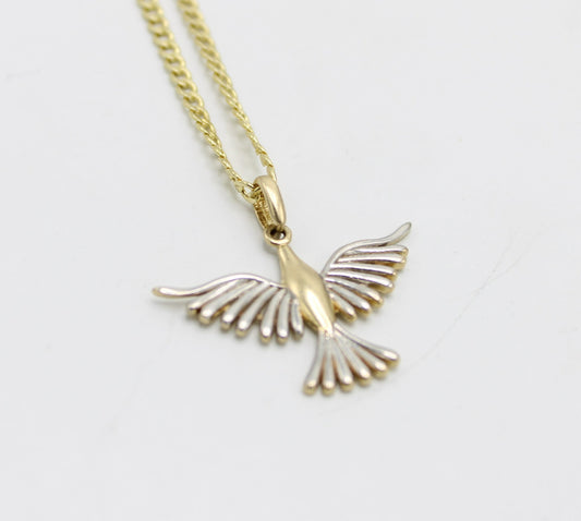 14k Bird PendantTwo Tones with Flat Cuban Chain Yellow Gold