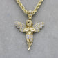 14K Angel Pendant Cz Stones with Rope Chain Yellow Gold