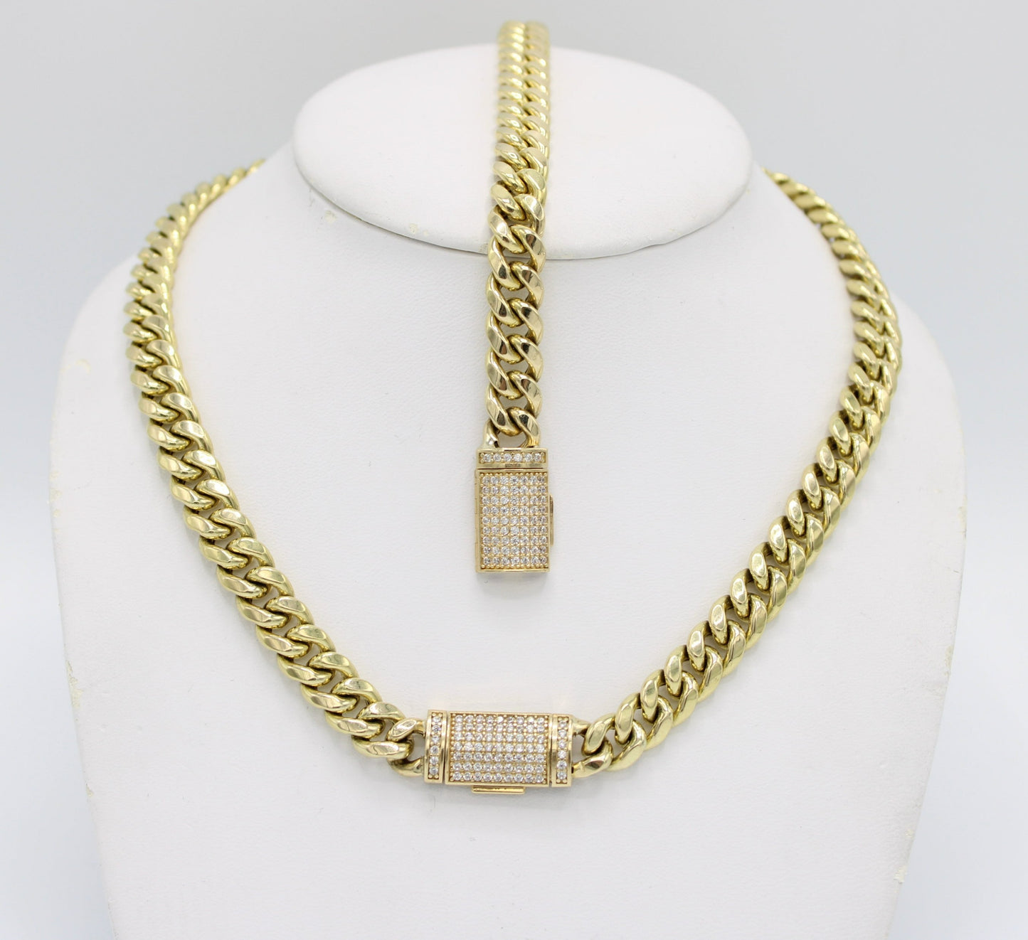 14K Set Choker Miami Cuban Cz Stones Yellow Gold