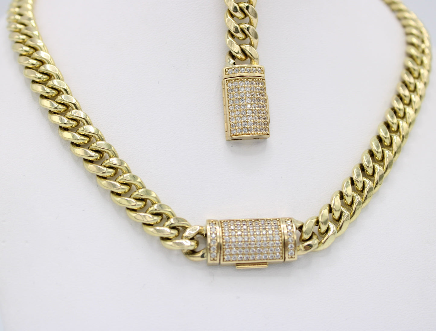 14K Set Choker Miami Cuban Cz Stones Yellow Gold