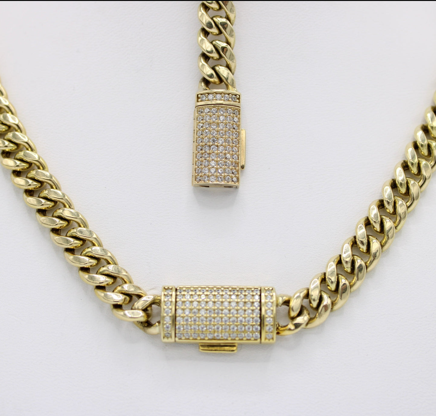 14K Set Choker Miami Cuban Link Cz Stones Yellow Gold