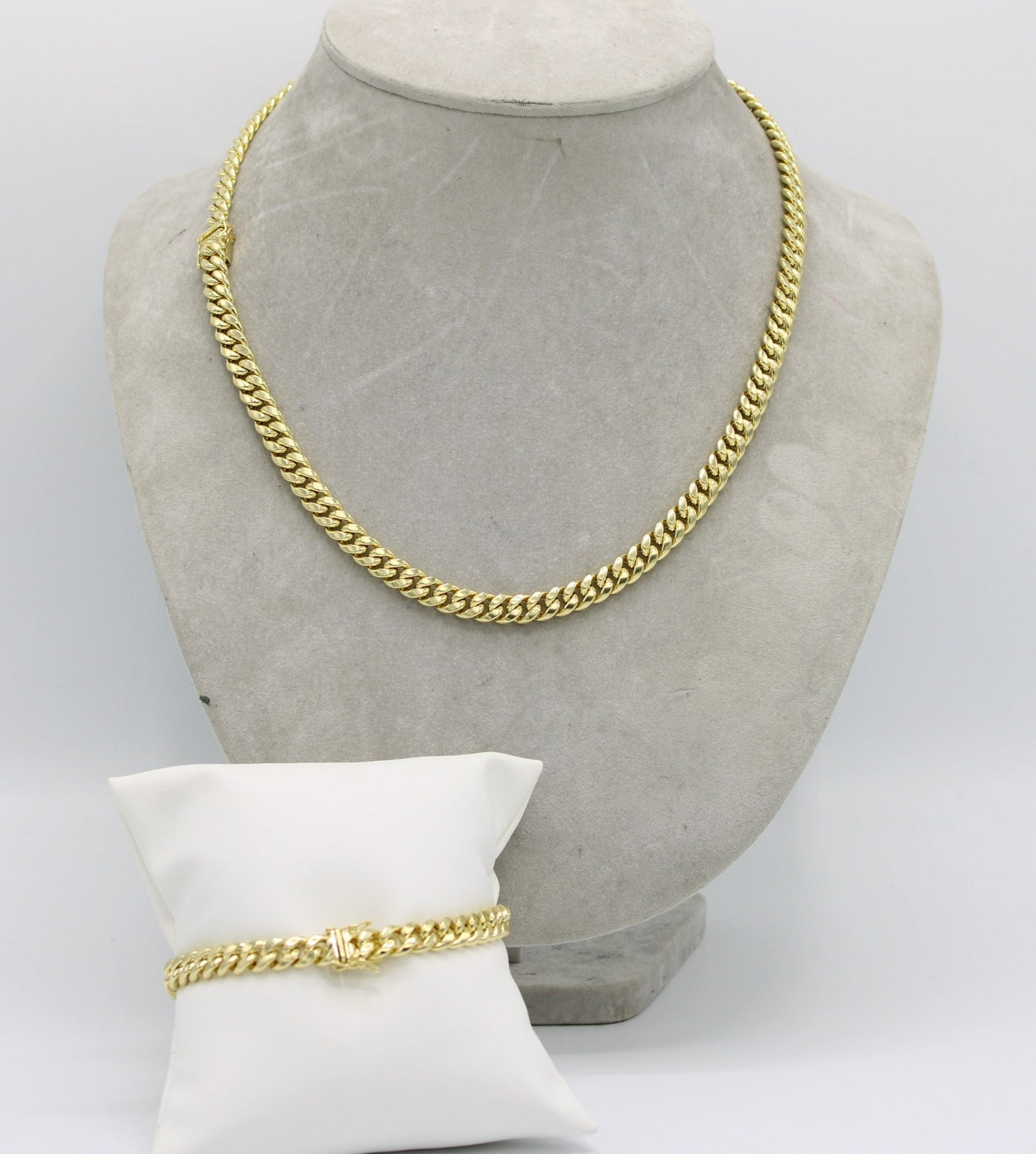 14K Set Miami Cuban Chain with Bracelet Yellow gold