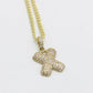 14K Initial Name (X) Pendant Cz Stones With Cuban Chain Yellow Gold