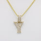 14K Initial Name (Y) Pendant Baguette/Cz Stones With Cuban Chain Yellow Gold
