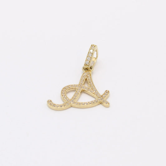14k Initial Name ( A ) Cz Stones Yellow Gold