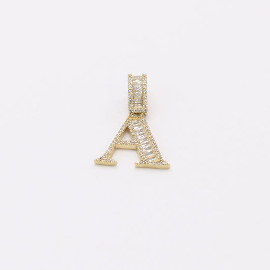 14k Initial Name ( A ) Baguette / Cz Stones Yellow Gold