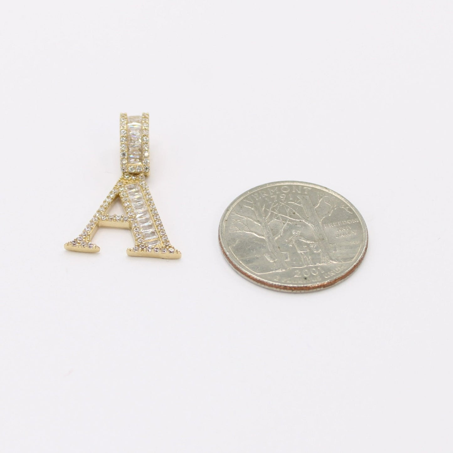 14k Initial Name ( A ) Baguette / Cz Stones Yellow Gold