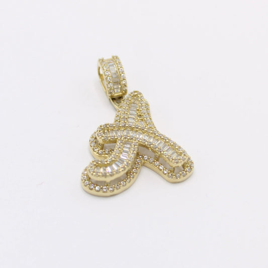 14k Initial Name ( A ) Baguette / Cz Stones Yellow Gold