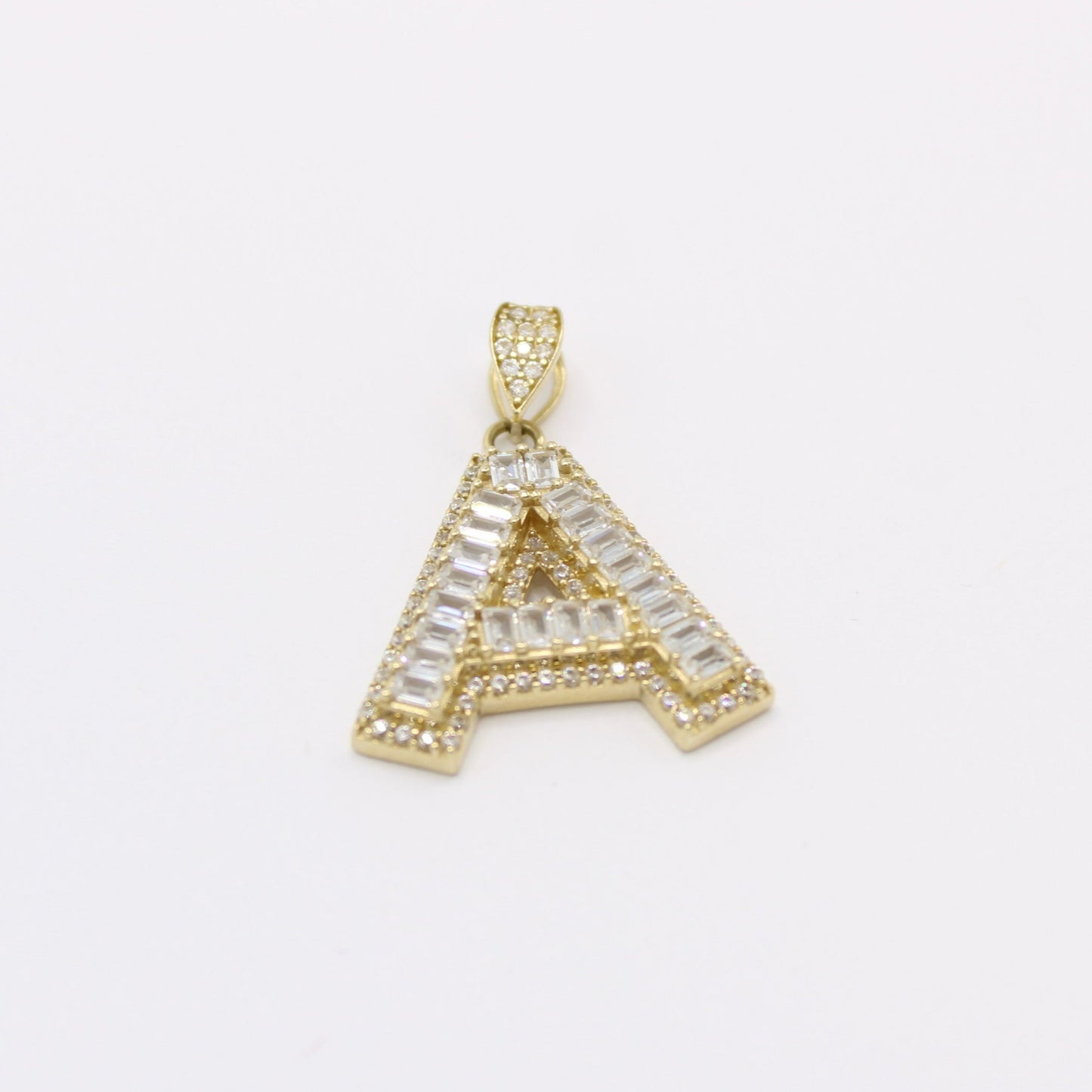 14k Initial Name ( A ) Baguette / Cz Stones Yellow Gold