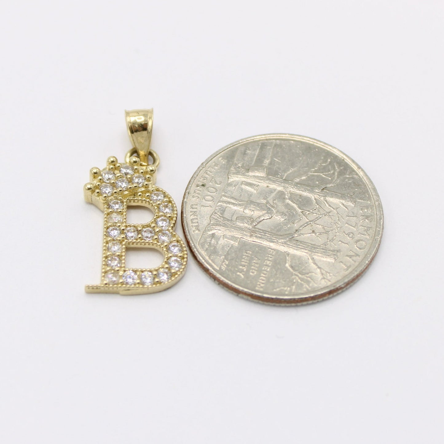 14kCrown Initial Name ( B ) Cz Stones Yellow Gold