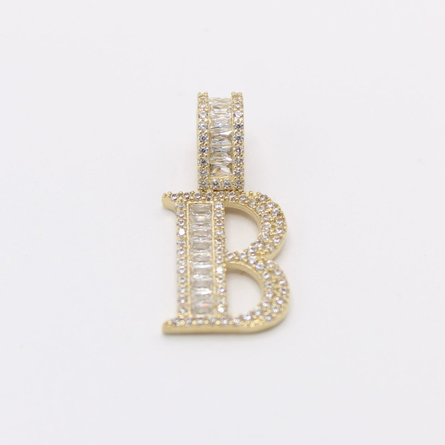 14k Initial Name ( B ) Baguette / Cz Stones Yellow Gold