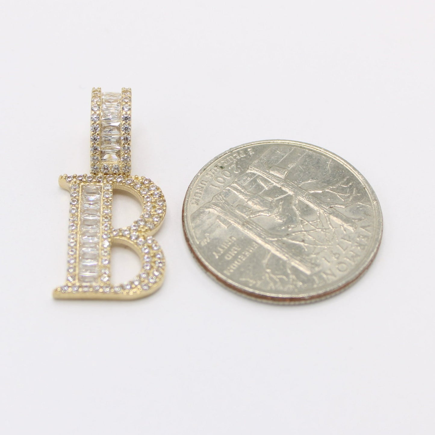 14k Initial Name ( B ) Baguette / Cz Stones Yellow Gold