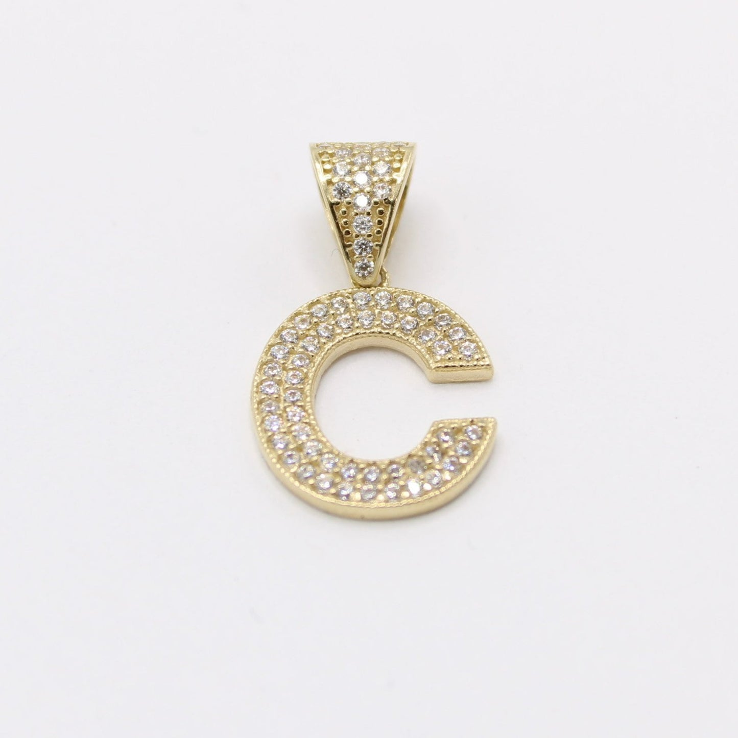 14k Initial Name ( C ) Baguette / Cz Stones Yellow Gold