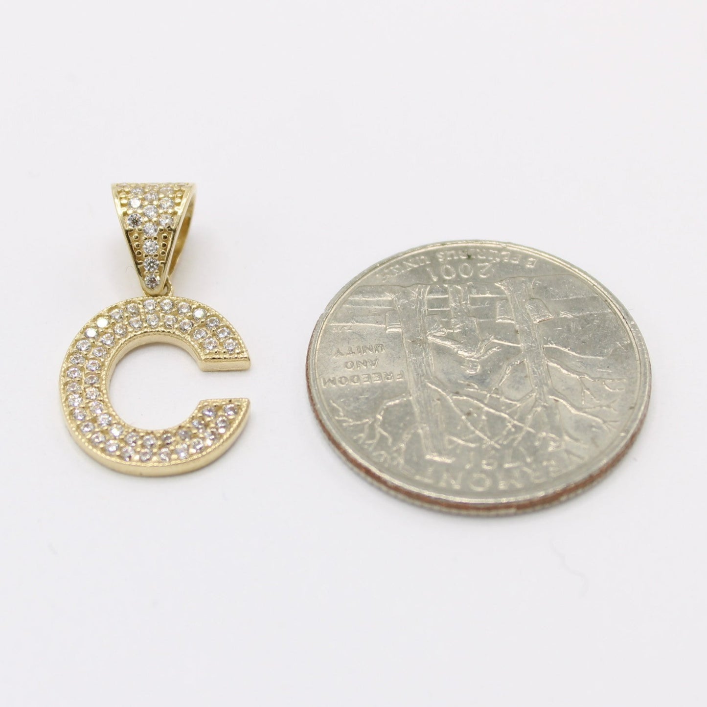 14k Initial Name ( C ) Baguette / Cz Stones Yellow Gold