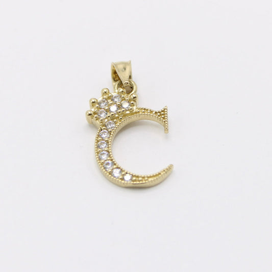 14k Crown Initial Name ( C ) Cz Stones Yellow Gold