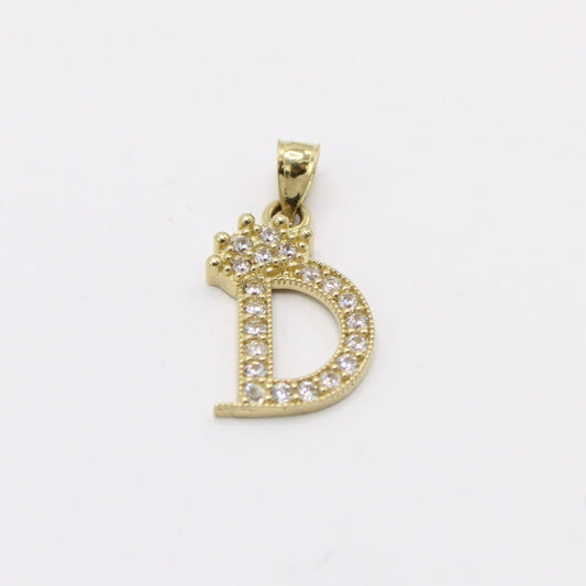 14K Crown Initial Name ( D ) Cz Stones Yellow Gold