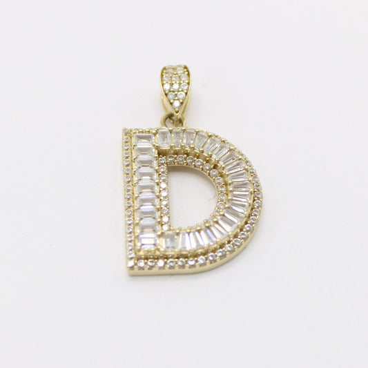 14K Initial Name ( D ) Baguette / Cz Stones Yellow Gold