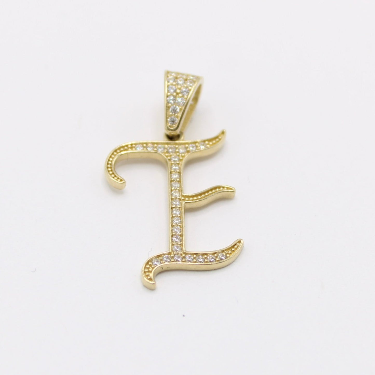 14K Initial Name ( E ) Cz Stones Yellow Gold