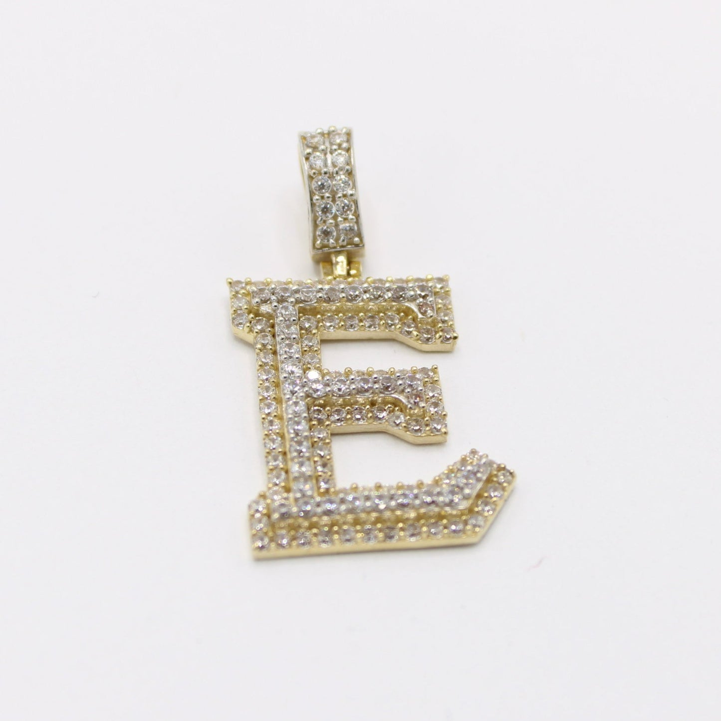 14K Initial Name ( E ) Baguette / Cz Stones Yellow Gold