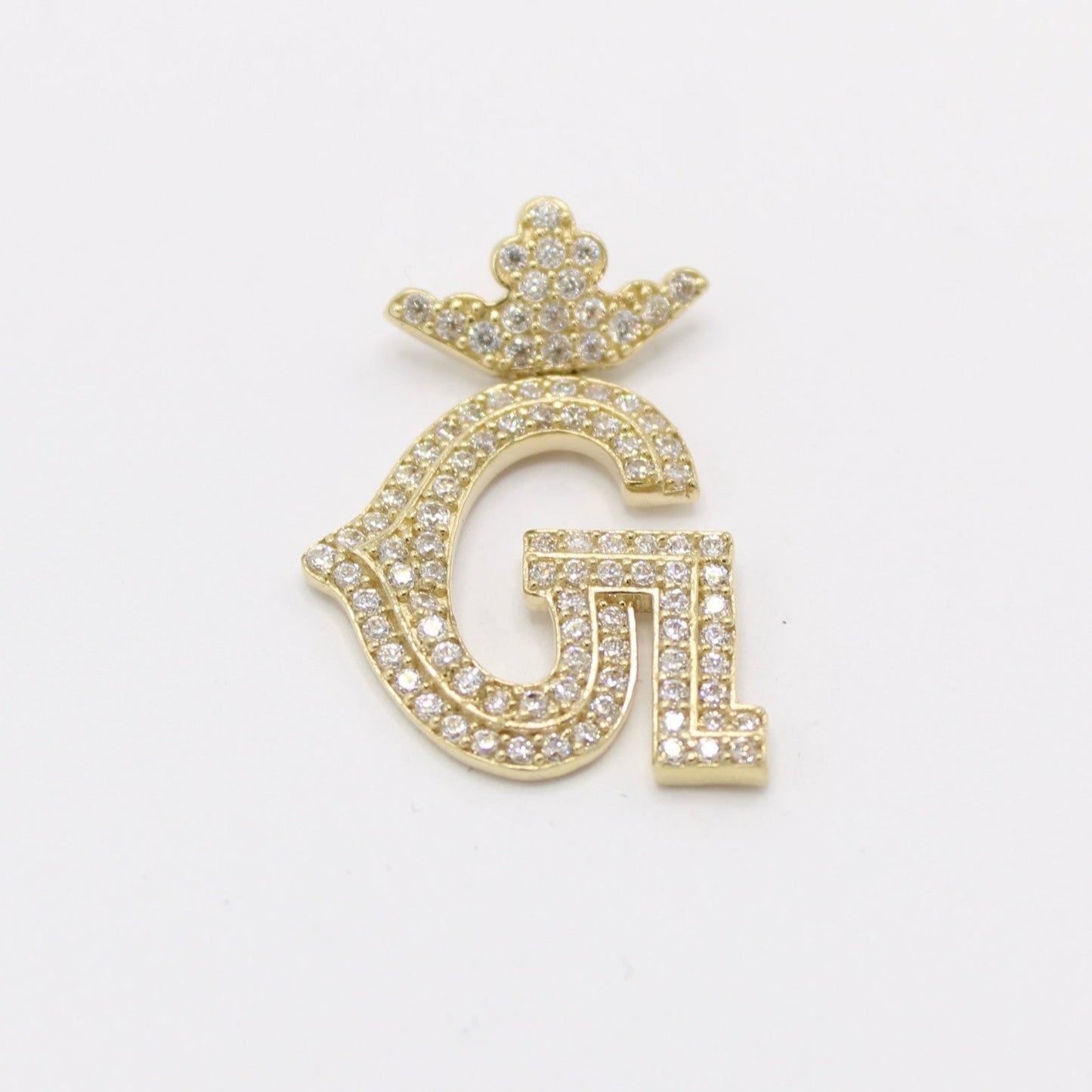 14K  Crown Initial Name ( G ) Cz Stones Yellow Gold