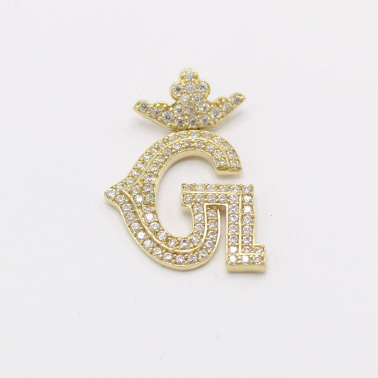 14K  Crown Initial Name ( G ) Cz Stones Yellow Gold