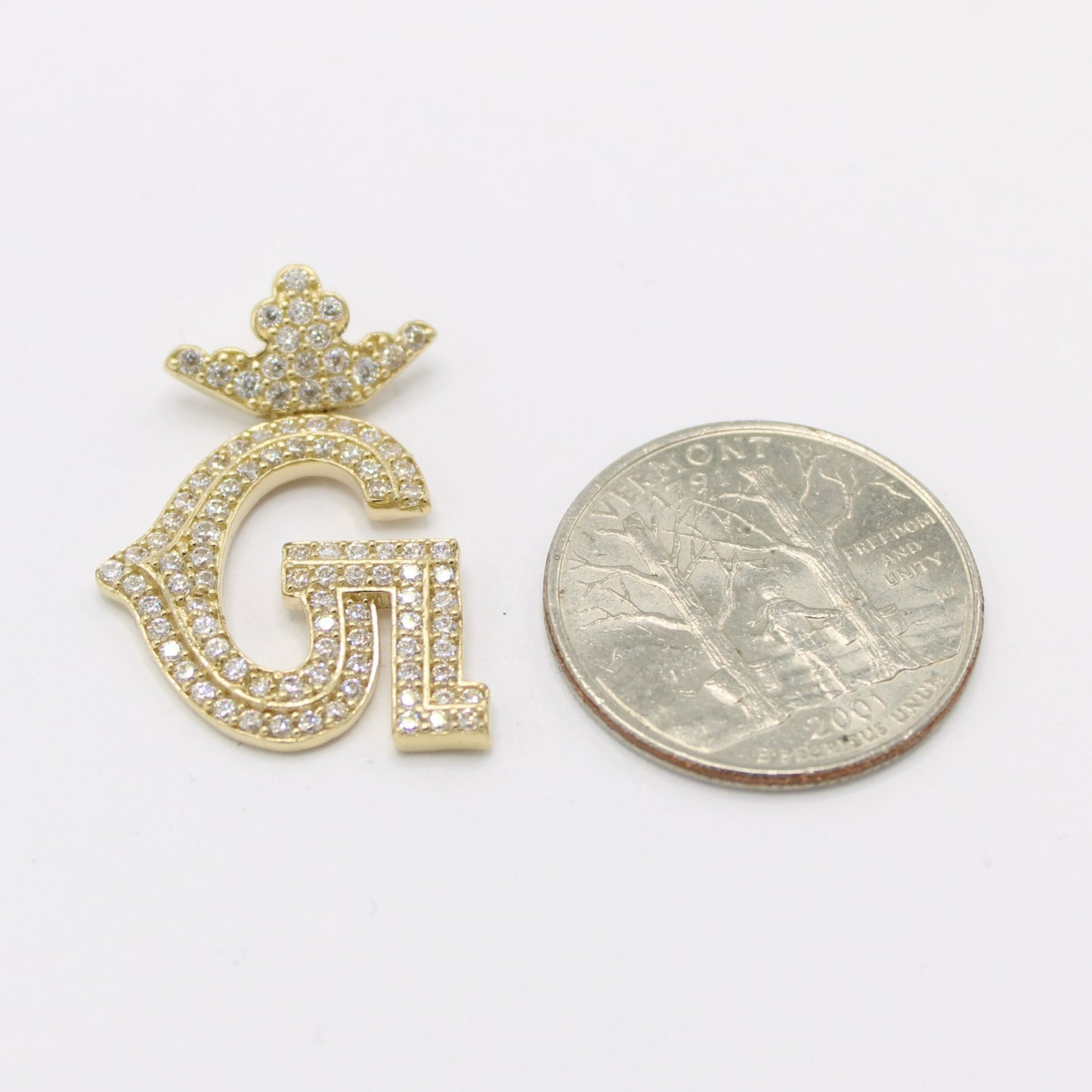 14K  Crown Initial Name ( G ) Cz Stones Yellow Gold