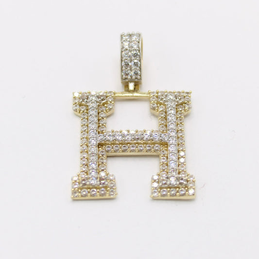 14K Initial Name ( H ) Cz Stones Yellow Gold