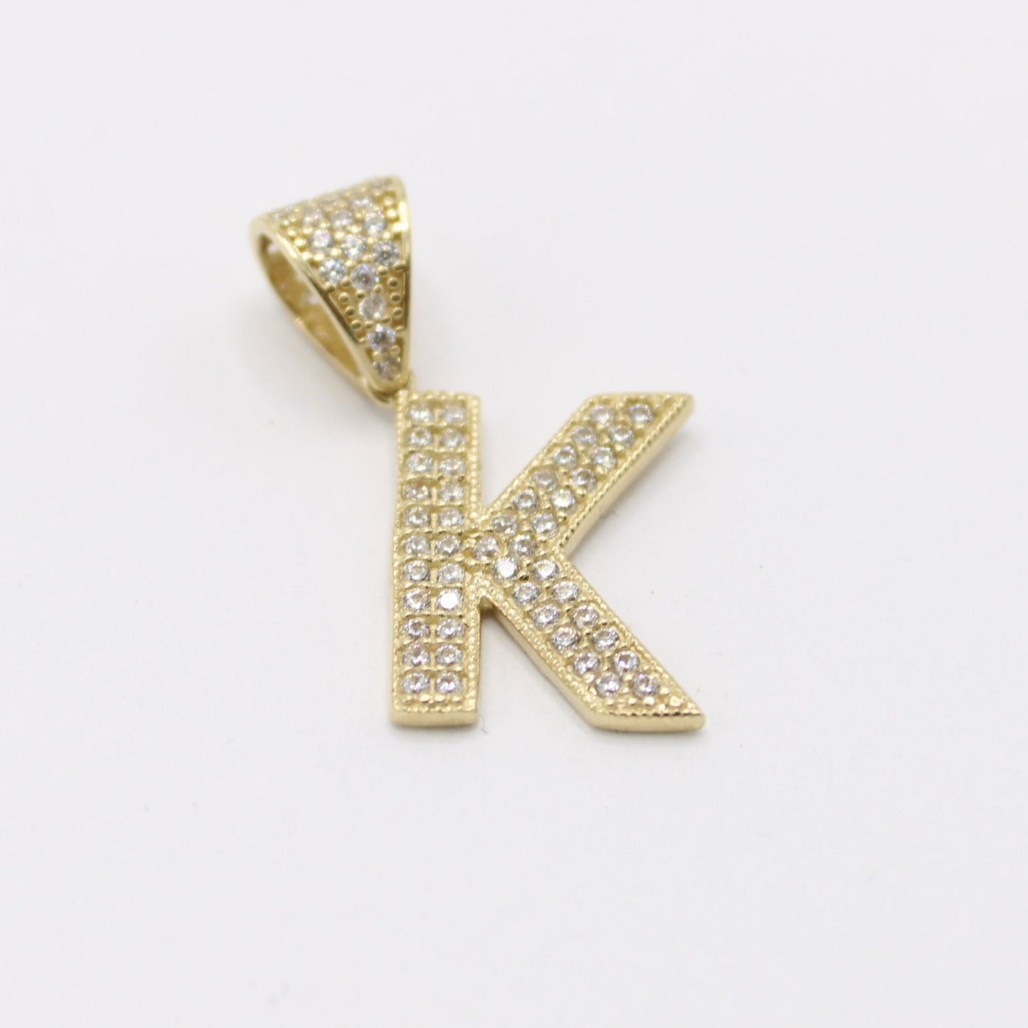 14K Initial Name ( K ) Cz Stones Yellow Gold