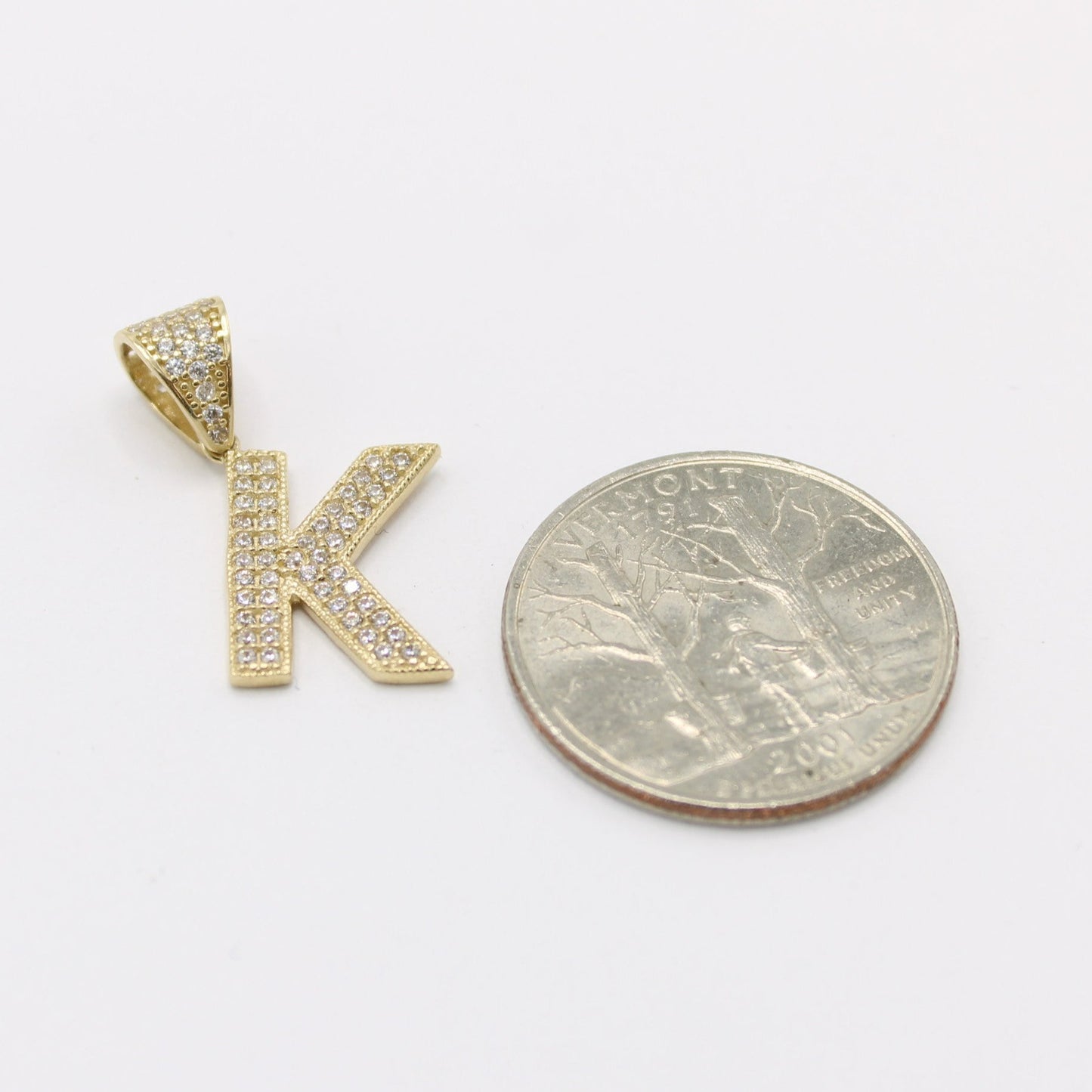 14K Initial Name ( K ) Cz Stones Yellow Gold