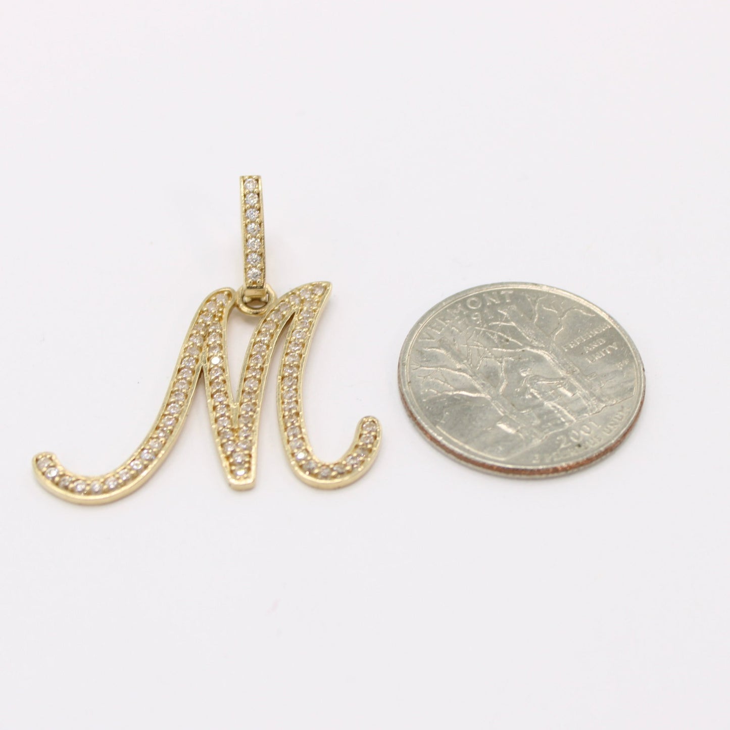 14K Initial Name ( M ) Cz Stones Yellow Gold