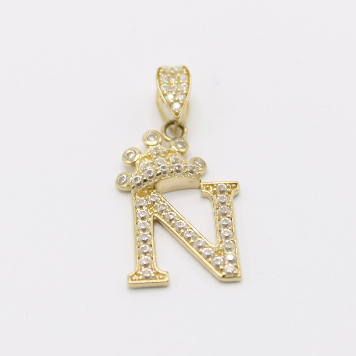 14K Crown Initial Name ( N ) Cz Stones Yellow Gold