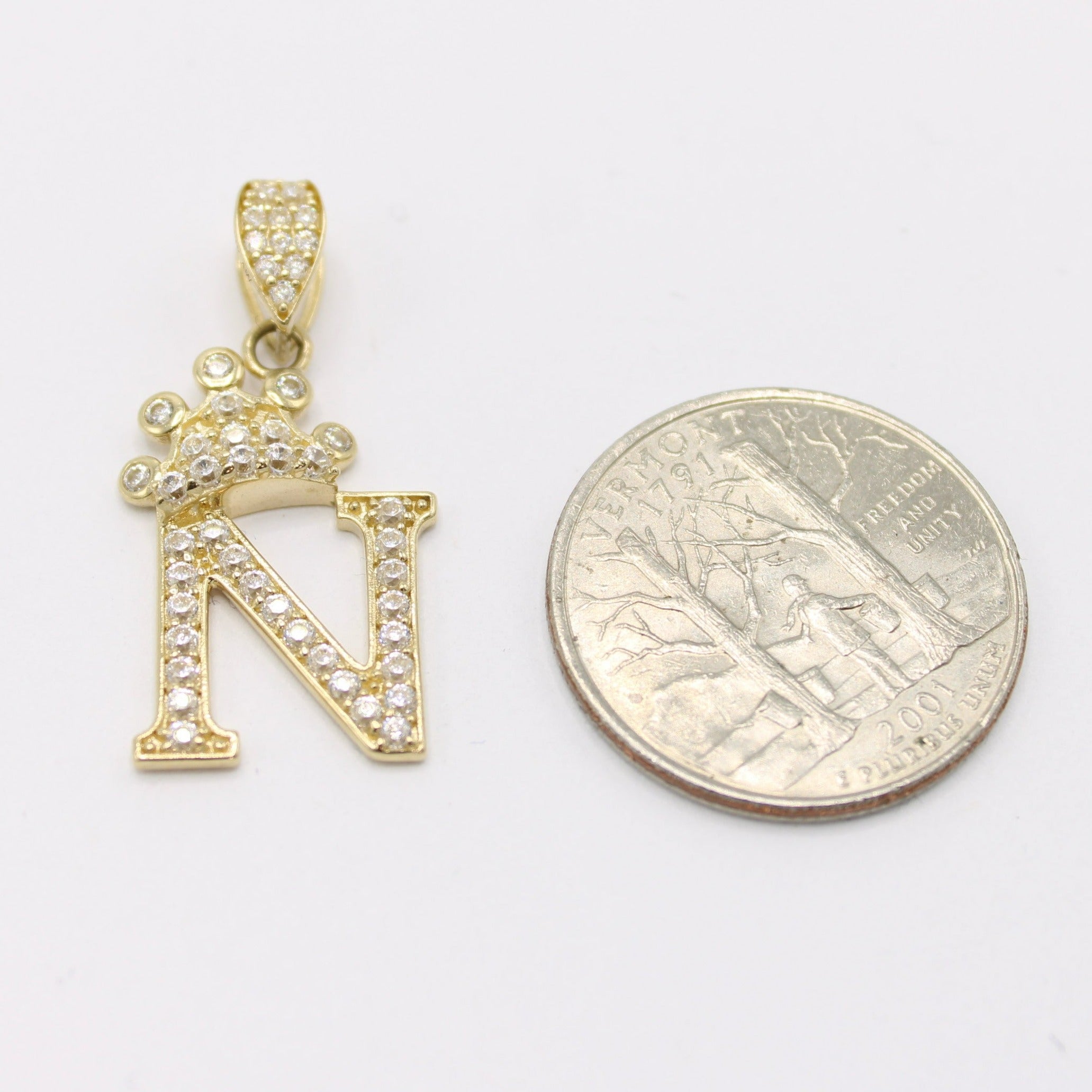 14K Solid Yellow Gold Crown Letter H shops Pendant Unisex CZ Stones Medalla / Dijes