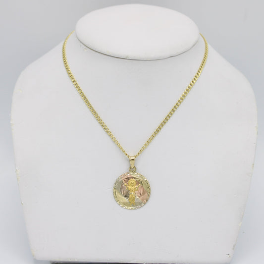 14k Divino Niño Pendant With Semi-Solid Cuban Chain Yellow Gold