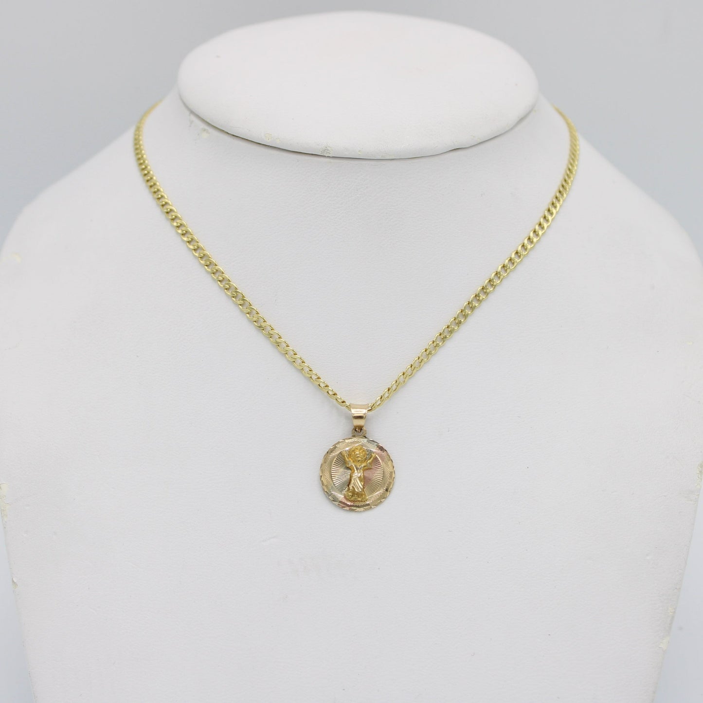 14k Divino Niño Pendant With Semi-Solid Cuban Chain Yellow Gold