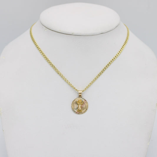 14k Divino Niño Pendant With Semi-Solid Cuban Chain Yellow Gold