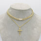 14K Set ITTALLO Choker and Cross Pendant With Cuban Chain Yellow Gold