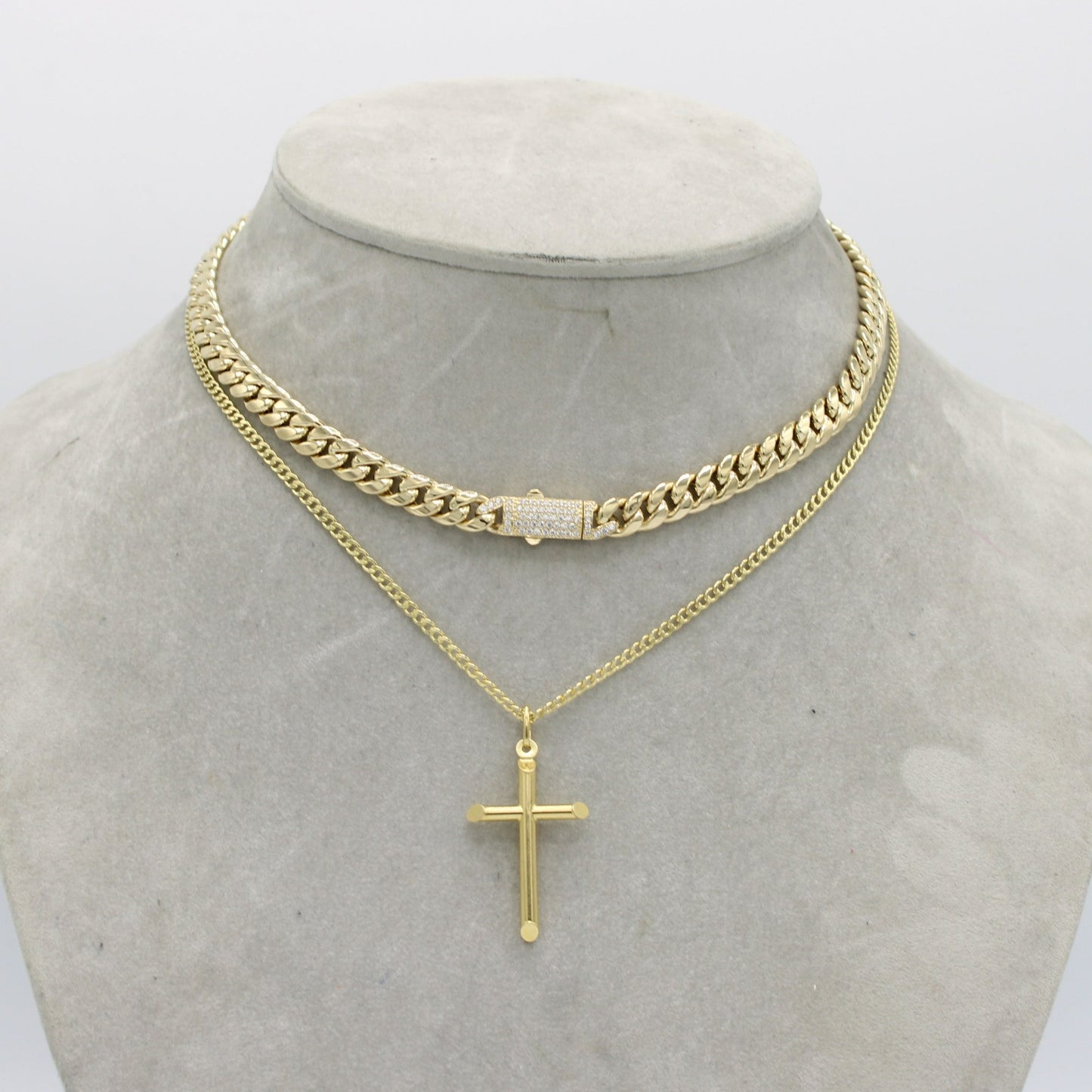 14K Set ITTALLO Choker and Cross Pendant With Cuban Chain Yellow Gold