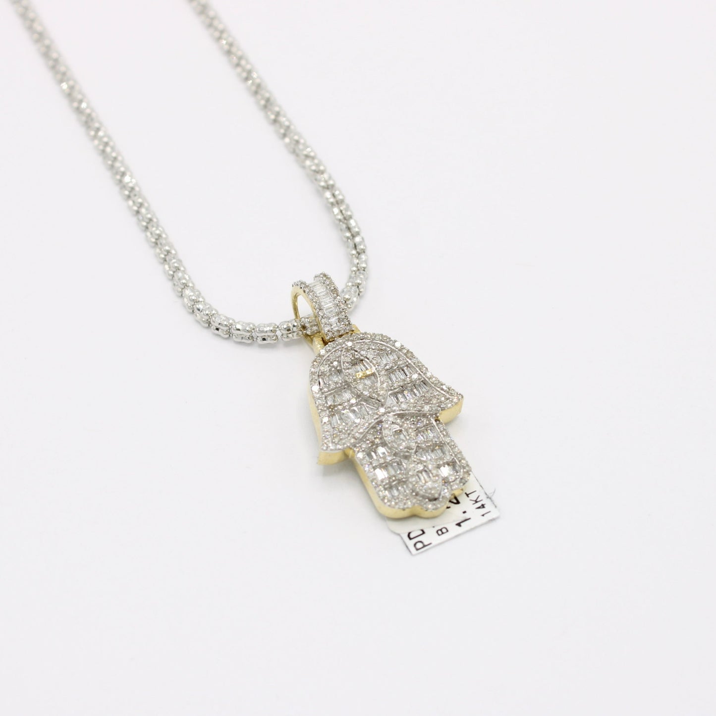 14K VS Diamond Hamsa Pendant  With Ice Chain White Gold