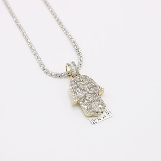 14K VS Diamond Hamsa Pendant  With Ice Chain White Gold