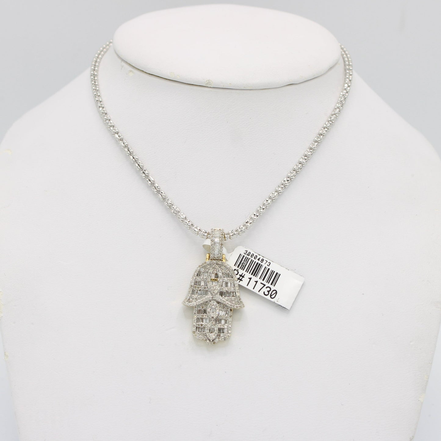 14K VS Diamond Hamsa Pendant  With Ice Chain White Gold